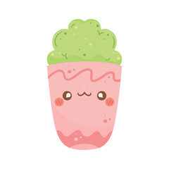 Wall Mural - Happy pink kawaii plant pot illustration