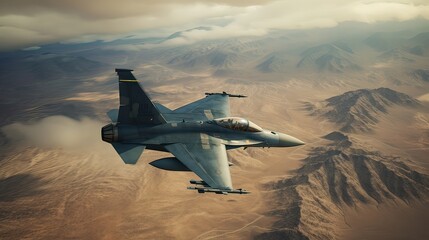 the aerial high view of a Fighting jet. top view fighting jet in a very close view. Generative Ai.