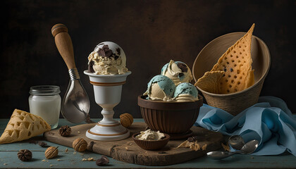 Wall Mural - Delicious Ice Cream with Maple flavor, fresh ingredients - Generative AI