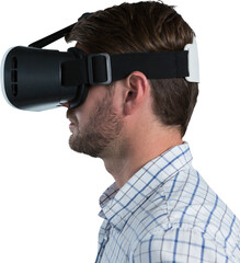 Wall Mural - Man using virtual reality headset against white background