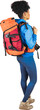 © vectorfusionart - Full length of hiker standing with camera and backpack