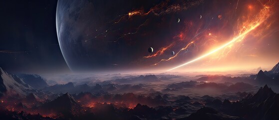 Wall Mural - astronauts with spaceship exploring an asteroid in space 3d. generative ai.