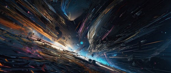 Wall Mural - astronauts with spaceship exploring an asteroid in space 3d. generative ai.