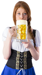 Wall Mural - Oktoberfest girl drinking jug of beer