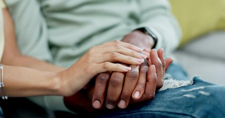 Canvas Print - Couple, love and holding hands in home for support, comfort and care. Grief from cancer, affection and man and woman together for commitment, empathy or hope, trust or faith, kindness or relationship