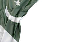 Flag Of Pakistan In The Corner On White Background. Isolated. 3D Rendering