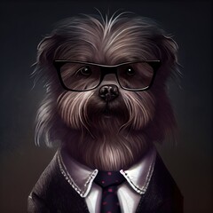 Wall Mural - A dog in a business suit and dark glasses, created with generative ai