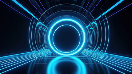 3d render, abstract minimal blue neon background, Bright color. Generative Ai