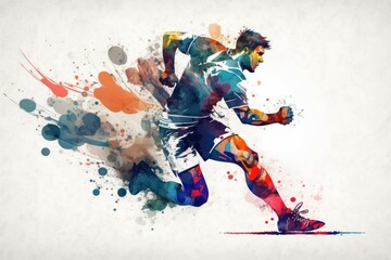 Abstract soccer player in watercolor style (Generative AI)