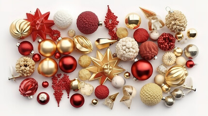 3d render, set of traditional Christmas ornaments and decorations. Generative Ai