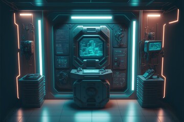 Wall Mural - abstract in futuristic interior architecture of spaceship with power generative technology. concept 