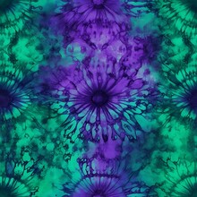Seamless Green And Purple Tie Dye Pattern. Created Using Generative Ai.