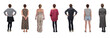 © curto - back view of the same woman in different outfits at different times on white background