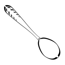 Table Or Teaspoon With Pattern, Black Outline On White Background, Cutlery