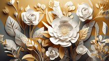 3d Render, Abstract Background With White Paper Flowers. Generative Ai