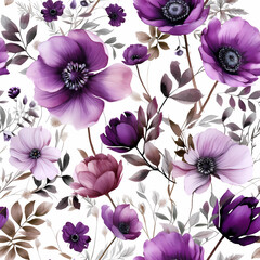 Sticker - seamless pattern with purple flowers. Generative AI