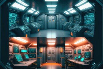 Wall Mural - abstract in futuristic interior architecture of spaceship with power generative technology. concept 