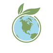 © Matias - Save earth. Global ecology icon. Planet with green plant leaves growing illustration.