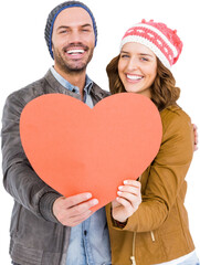 Canvas Print - Happy young couple holding heart shape paper