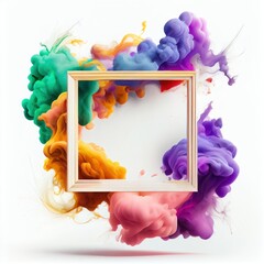 Wall Mural - Colorful swirling smoke square frame isolated on white background. Colorful color abstract smooth flowing vapour. Ai generated square frame design.