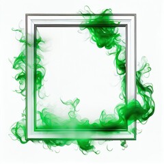 Wall Mural - Green swirling smoke square frame isolated on white background. Green color abstract smooth flowing vapour. Ai generated square frame design.