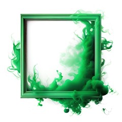 Wall Mural - Green swirling smoke square frame isolated on white background. Green color abstract smooth flowing vapour. Ai generated square frame design.