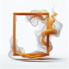 Wall Mural - Orange swirling smoke square frame isolated on white background. Orange color abstract smooth flowing vapour. Ai generated square frame design.