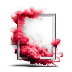Wall Mural - Red swirling smoke square frame isolated on white background. Red color abstract vapour . Ai generated square frame design.