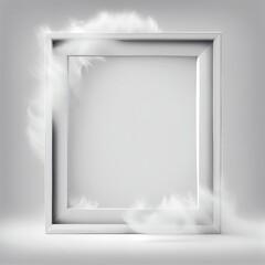 Wall Mural - White swirling smoke square frame isolated on grey background. White color abstract smooth flowing vapour. Ai generated geometric square frame design.