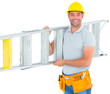 Portrait of smiling repairman carrying ladder