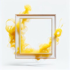 Wall Mural - Yellow swirling smoke square frame isolated on white background. Yellow color abstract vapour . Ai generated square frame design.