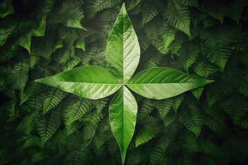 Poster - Organic products, the environment, and natural concepts. Abstract green arrow with a natural pattern. Copy space, natural design, flyer layout, and marketing materials. Generative AI