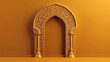 © MdMaruf - Arabic golden arch. 3d illustration of islam architecture shape for muslim holidays. Generative Ai