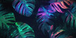 © ADDICTIVE STOCK - Generative AI illustration of neon Monstera deliciosa leaves growing in tropical forest for creative design elements