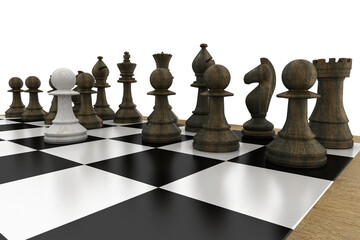 Canvas Print - Black chess pieces on board with white pawn