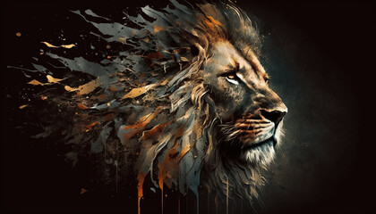 Naklejka na meble Lion animal abstract wallpaper. Contrast background panthera in vivid colors generative ai