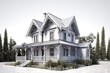 © AkuAku - beautiful white house with a spacious porch and lawn. Generative AI
