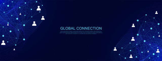 Global network connection. Dots and lines connection with people icons for international business networking background concept.