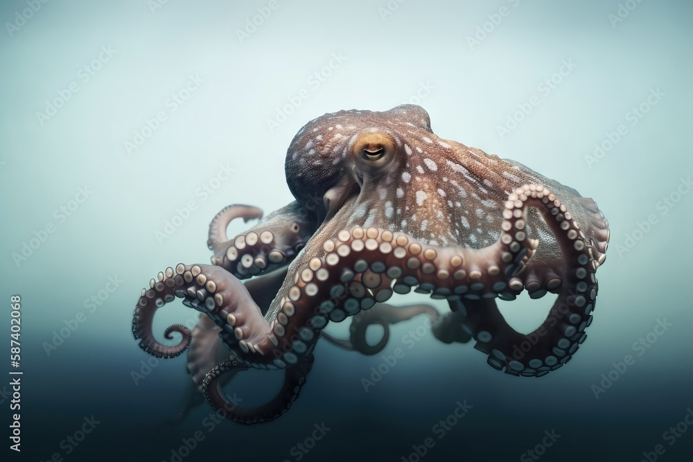 an octopus is swimming in the water with its tentacles curled up to it ...