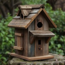 Rustic Wooden Birdhouse In Natural Setting