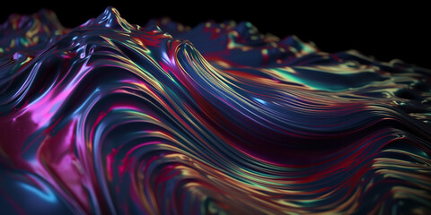fluid 3d render holographic iridescent neon curved wave