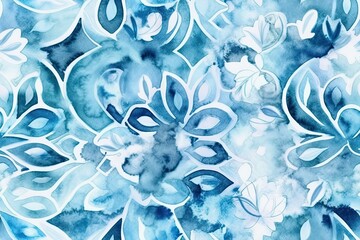 Canvas Print - Blue and white flowers painted in watercolor. Generative AI