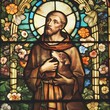© ckybe - Saint Francis of Assisi. Stained Glass style. Generative Ai. St. Francis of Assisi.