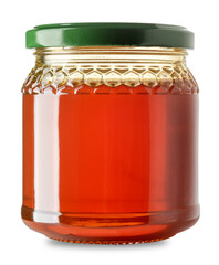 Wall Mural - Glass jar of honey, chestnut honey, isolated 