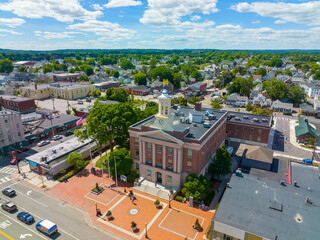 Nashua City Hall aerial view at 229 Main Street in historic downtown Nashua, New Hampshire NH, USA.