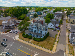 Canvas Print - Historic colonial style building aerial view on Main Street in historic downtown Nashua, New Hampshire NH, USA.