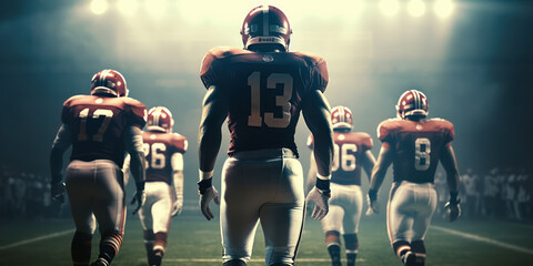 Game On: American Football Players Ready for Kickoff Going to Play Their Match. Generative AI