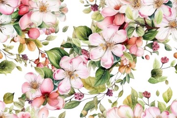 Poster - pink flowers painted in watercolor on a white background. Generative AI