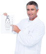 Smiling optician presenting the eye test