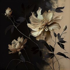 Flower, beige, black, background, texture, painting, shades, color palette, pattern, composition, contrast, abstraction, harmony, depth, tone, mood, surfaces, details, elements, de Generative AI